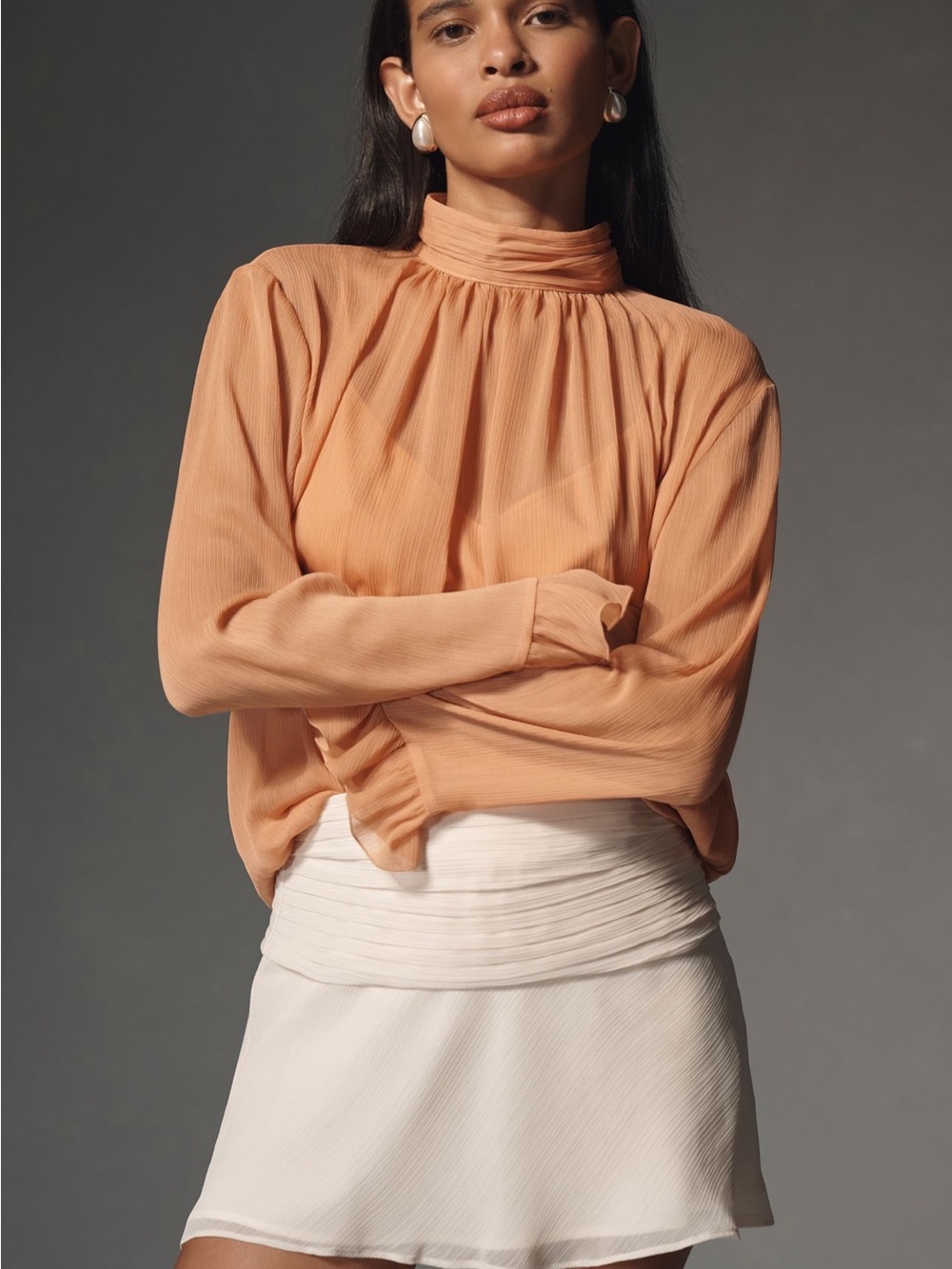 NWT Anthropologie High-Neck Peach Long-Sleeve Women’s Top